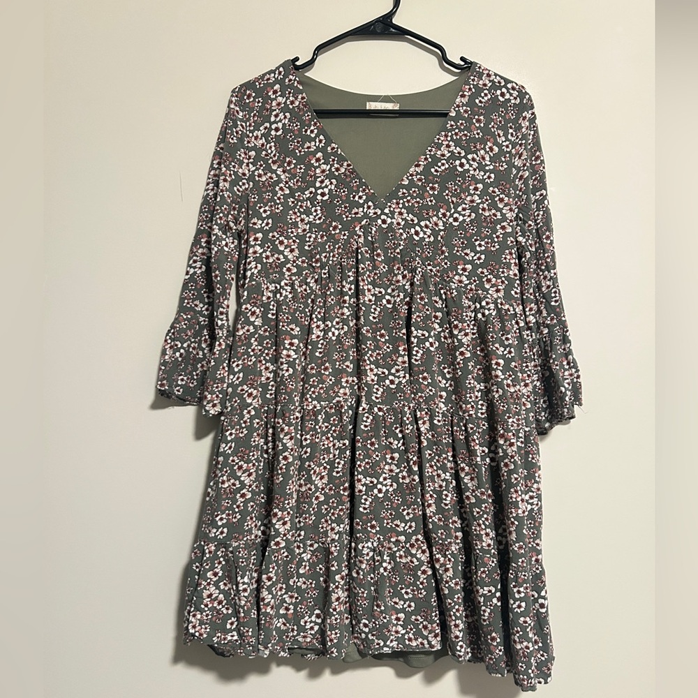 Altar'd State Gray Mini Dress Floral Print Babydoll Dress Medium cottagecore